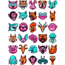 Dekorif 30 Adet Çılgın Pop Art Hayvan Sticker Seti - Laptop Defter Telefon Için