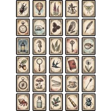 Dekorif 30 Adet Vintage Antika Pul Tasarımlı Sticker Seti - Scrapbook Ajanda Laptop Için