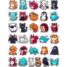 Dekorif 30 Adet Chibi Uykucu Hayvanlar Sticker Seti - Laptop Defter Telefon