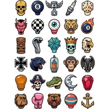 Dekorif 30 Adet Retro Klasik Oto Vites Sticker Seti - Laptop, Kask, Kaykay Için