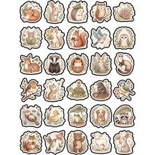Dekorif 30 Adet Suluboya Sevimli Hayvanlar Sticker Seti - Ajanda Scrapbook Laptop Için