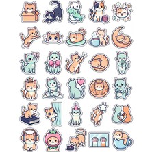 Dekorif 30 Adet Sevimli Kedi Sticker Seti - Laptop Defter Ajanda Için