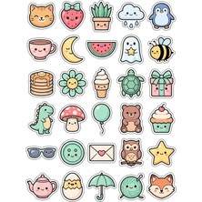 Dekorif 30 Adet Sevimli Karakterler Sticker Seti - Laptop Defter Telefon Için