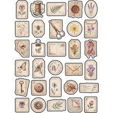 Dekorif 30 Adet Nostaljik Botanik Çiçek Sticker Seti - Scrapbook Ajanda Defter Için