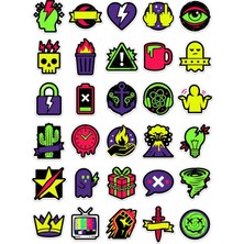 Dekorif 30 Adet Neon Grunge Mizahi Ikon Sticker Seti - Laptop Defter Valiz Için