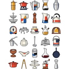 Dekorif 30 Adet Retro Mutfak Gereçleri Sticker Seti - Laptop Defter Su Matarası