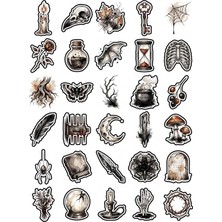 Dekorif 30 Adet Vintage Gotik Cadılar Bayramı Sticker Seti - Laptop Defter Ajanda