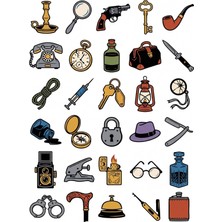 Dekorif 30 Adet Retro Polisiye Gizem Sticker Seti - Laptop, Defter, Ajanda Için