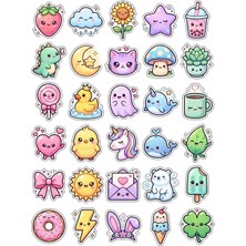 Dekorif Sevimli Karakterler Pastel Sticker Seti 150 Adet - 5'li Mega Paket - Laptop Defter Ajanda Etiketi