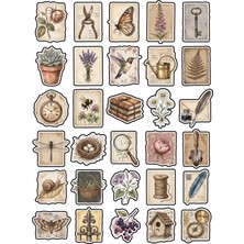 Dekorif 30 Adet Vintage Botanik Bahçe Sticker Seti - Ajanda Defter Scrapbook