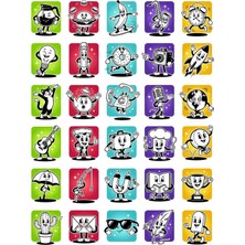 Dekorif 30 Adet Retro Eğlenceli Çizgi Film Sticker Seti - Laptop Defter Telefon Için