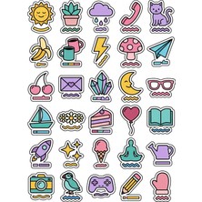 Dekorif 30 Adet Pop-Art Sevimli Objeler Sticker Seti - Laptop Defter Ajanda Telefon Için