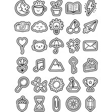 Dekorif 30 Adet Siyah Beyaz Minimalist Doodle Sticker Seti - Laptop Defter Ajanda Için