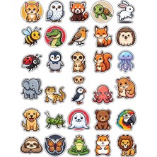 Dekorif 30 Adet Chibi Sevimli Hayvan Sticker Seti - Laptop Defter Telefon Için