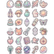 Dekorif 30 Adet Büyülü Pastel Boho Tema Sticker Seti - Laptop Defter Telefon Ajanda Için