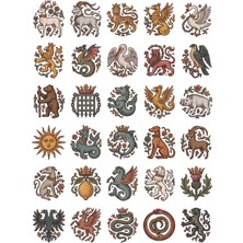 Dekorif 30 Adet Orta Çağ Hanedan Arması Sticker Seti - Laptop, Defter, Ajanda Için