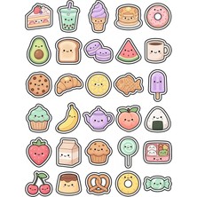 Dekorif 30 Adet Pastel Yiyecek Sticker Seti - Laptop Defter Telefon Ajanda Kılıf