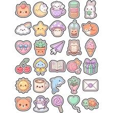 Dekorif 30 Adet Pastel Sevimli Figürler Sticker Seti - Laptop Telefon ve Defter Için