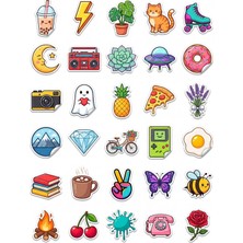 Dekorif 30 Adet ve Retro Karışık Sticker Seti - Laptop Defter Telefon Için Renkli Tasarım