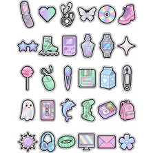 Dekorif 30 Adet Nostaljik Y2K Retro Sticker Seti - Laptop Defter Telefon Için