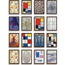 Dekorif Piet Mondrian Tabloları 16'lı Sticker Seti Laptop Defter Telefon Kılıfı Etiket