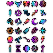 Dekorif 30 Adet Neon Parlak Astroloji Burçlar Sticker Seti - Laptop Telefon Defter Için