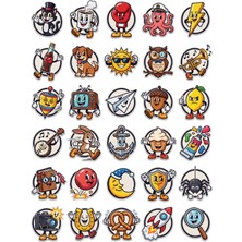 Dekorif 30 Adet Nakış Efektli Retro Çizgi Film Sticker Seti - Defter Laptop Ajanda Için