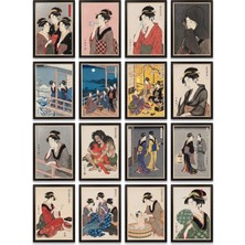 Dekorif Kitagawa Utamaro Tabloları 16'lı Sticker Seti Laptop Defter Ajanda Etiket