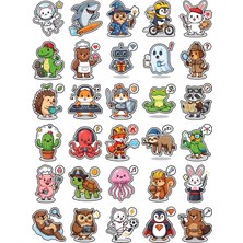 Dekorif 30 Adet Sevimli Maskot Sticker Seti - Laptop Defter Telefon Ajanda Için