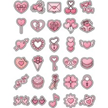 Dekorif 30 Adet Pastel Romantik Kalp Sticker Seti - Laptop Defter Telefon Için