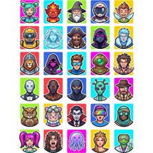 Dekorif 30 Adet Renkli Dijital Avatar Sticker Seti - Laptop Defter Telefon Su Matarası