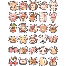 Dekorif 30 Adet Pastel Hayvan ve Tatlı Sticker Seti - Laptop Defter Ajanda Süsleme
