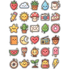 Dekorif 30 Adet Sevimli Eşyalar Sticker Seti - Laptop Defter Telefon Ajanda