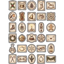 Dekorif 30 Adet Nostaljik Yılbaşı Pulu Sticker Seti - Laptop Defter Planner Için Vintage Tasarım