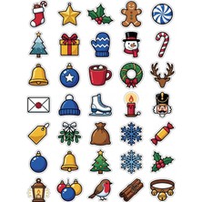 Dekorif 30 Adet Canlı Renkli Yılbaşı Sticker Seti - Laptop Defter Telefon