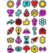 Dekorif 30 Adet Renkli Pop-Art Ikon Sticker Seti - Laptop Defter Telefon Su Matarası Için