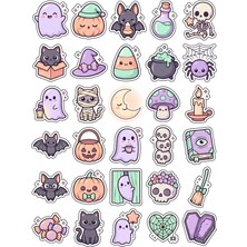 Dekorif 30 Adet Pastel Cadılar Bayramı Sticker Seti - Laptop Defter Telefon Için