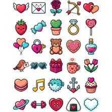 Dekorif 30 Adet Parlak Romantik Ikonlar Sticker Seti - Laptop Defter Telefon Için