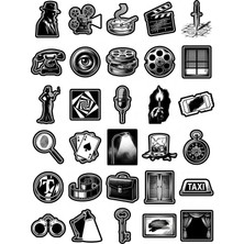 Dekorif 30 Adet Siyah Beyaz Retro Sinema Sticker Seti - Laptop Defter Telefon Için