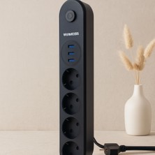 Miss Mojo Termal Korumalı Anahtarlı 4'lü Uzatma Kablosu 3 USB 2 M