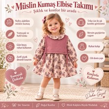 Tace Kids Kız Çocuk Müslin Elbise Çiçek Desenli  ve Triko Süveter Takım