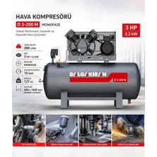 Dalgakıran D 3-200M 200 Litre Kompresör 8 Bar 2 Kafa 2,2 Kw 3 Hp Hava Kompresörü 200 Litre
