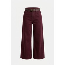 Magarde Premium Kemerli Flare Jean- Bordo