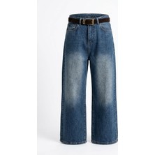 Magarde Premium Kemerli Flare Jean- Koyu Mavi