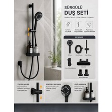 Tudor TDR-259 Sürgülü Duş Seti Siyah Yuvarlak Başlıklı Sık Örgülü Duş Spirali Lüks Banyo Takımı
