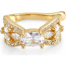 Serelya Pirinç Gold Renk Zirkon Taş Kaplama Earcuff Küpe