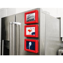 Bezos 3D Baskı 3lü Magnet Fotoğraf Çerçevesi Seti - Buzdolabı Için Mini Manyetik Resim Çerçevesi, Dekoratif Magnet-Kırmızı
