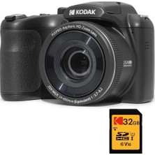 Kodak Pixpro Astro Zoom AZ255 + Sd Hafıza Kartı 32GB - Dijital Köprü Kamera 16MP, 25X Zoom, Video Hd 1080P, Geniş Açı 24MM, LCD Ekran 3, Aa Pil - Siyah