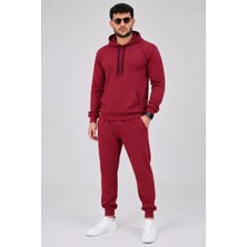 Civetta Erkek Iki Iplik Kapüşonlu Kanguru Cepli Sweatshirt Jogger Pantolon Alt Üst Eşofman Takımı -Bordo