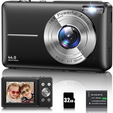 Vahoıald Dijital Kamera 1080P 44MP Fotoğraf Kamerası 16X Dijital Zoom Kamera, Vlog Kamerası 2,4" LCD Ekranlı Kompakt Kamera, 32G Mikro Hafıza Kartı, Çocuklar Için 1 Pil Gençler Öğrenciler Yeni Başlaya